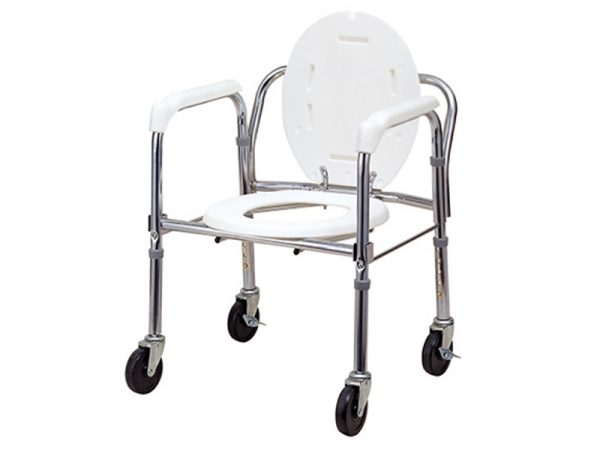 Steel Folding Commode Chair with Backrest, Four Swivel Casters | Eround HealthCare | Taiwan