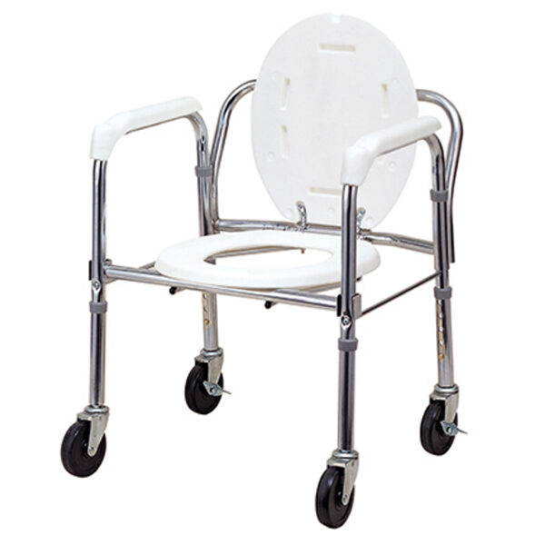 Steel Folding Commode Chair with Backrest, Four Swivel Casters | Eround HealthCare | Taiwan 