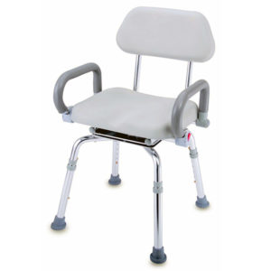 K/D Swivel Bath Bench with PU Backrest and Handrail. OEM ODM Healthcare Products Supplier.